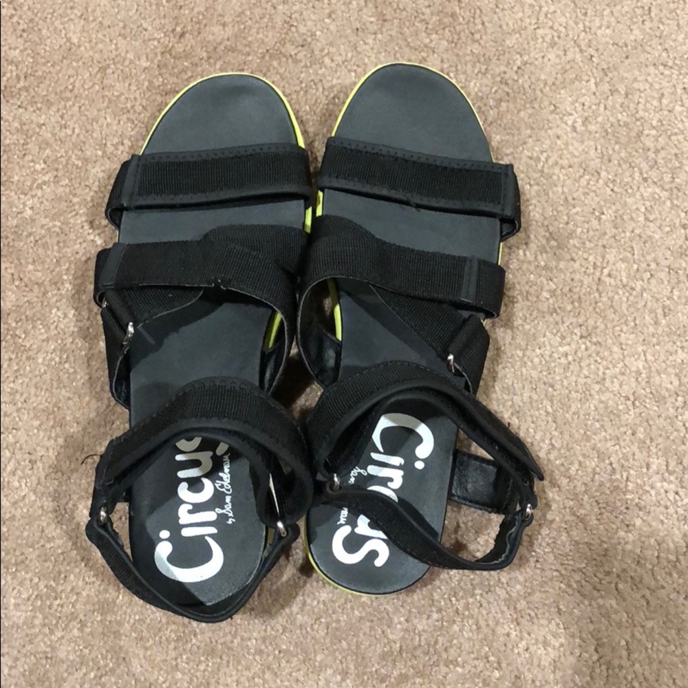 Sam Edelman Black/Lime Green Platform Sandals